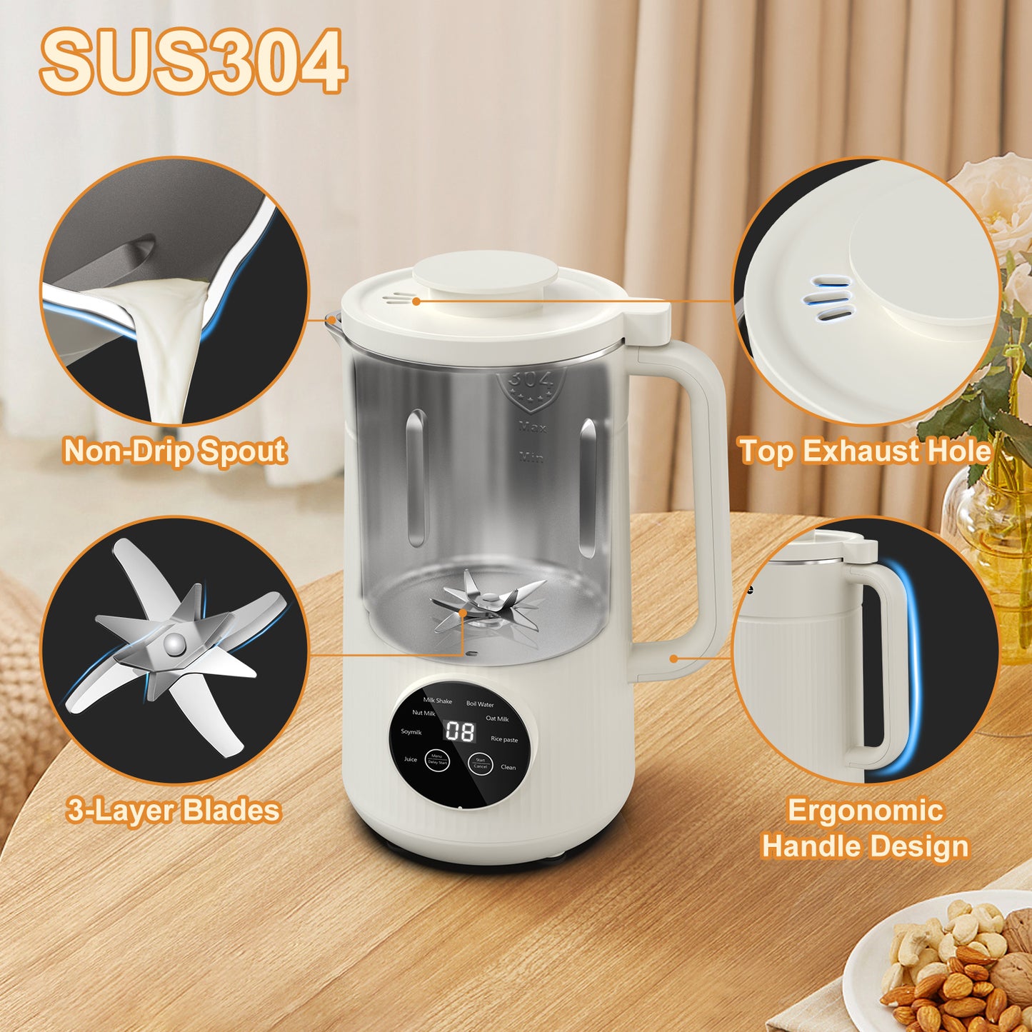 Mooye 35oz Automatic Nut Milk Maker with Nut Milk Bag