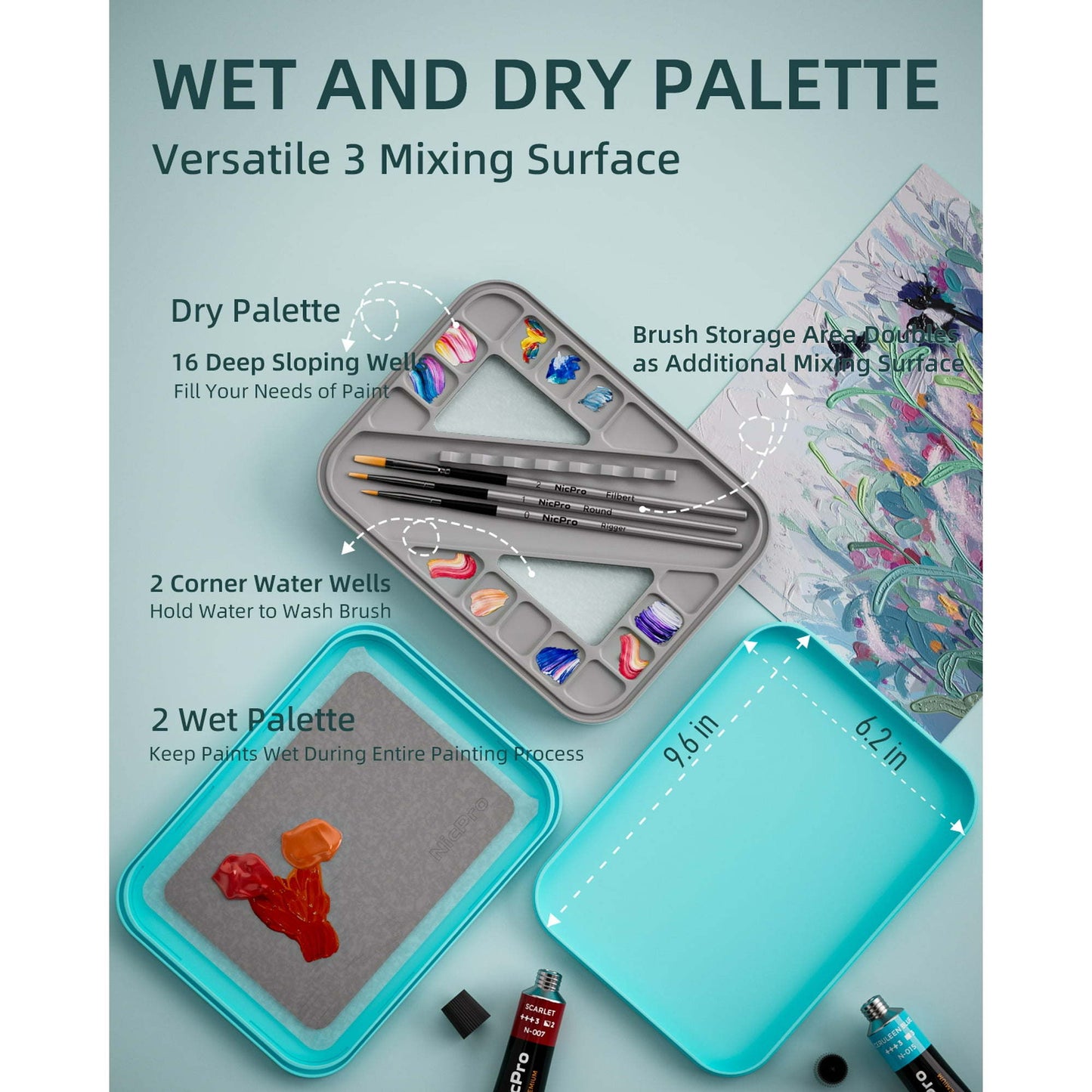 Nicpro Stay Wet Paint Palette Kit for Acrylic Painting