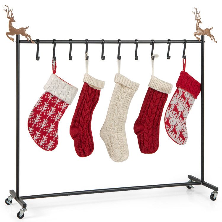 10-Hook Freestanding Rack Christmas Stocking Holder Stand on Wheels