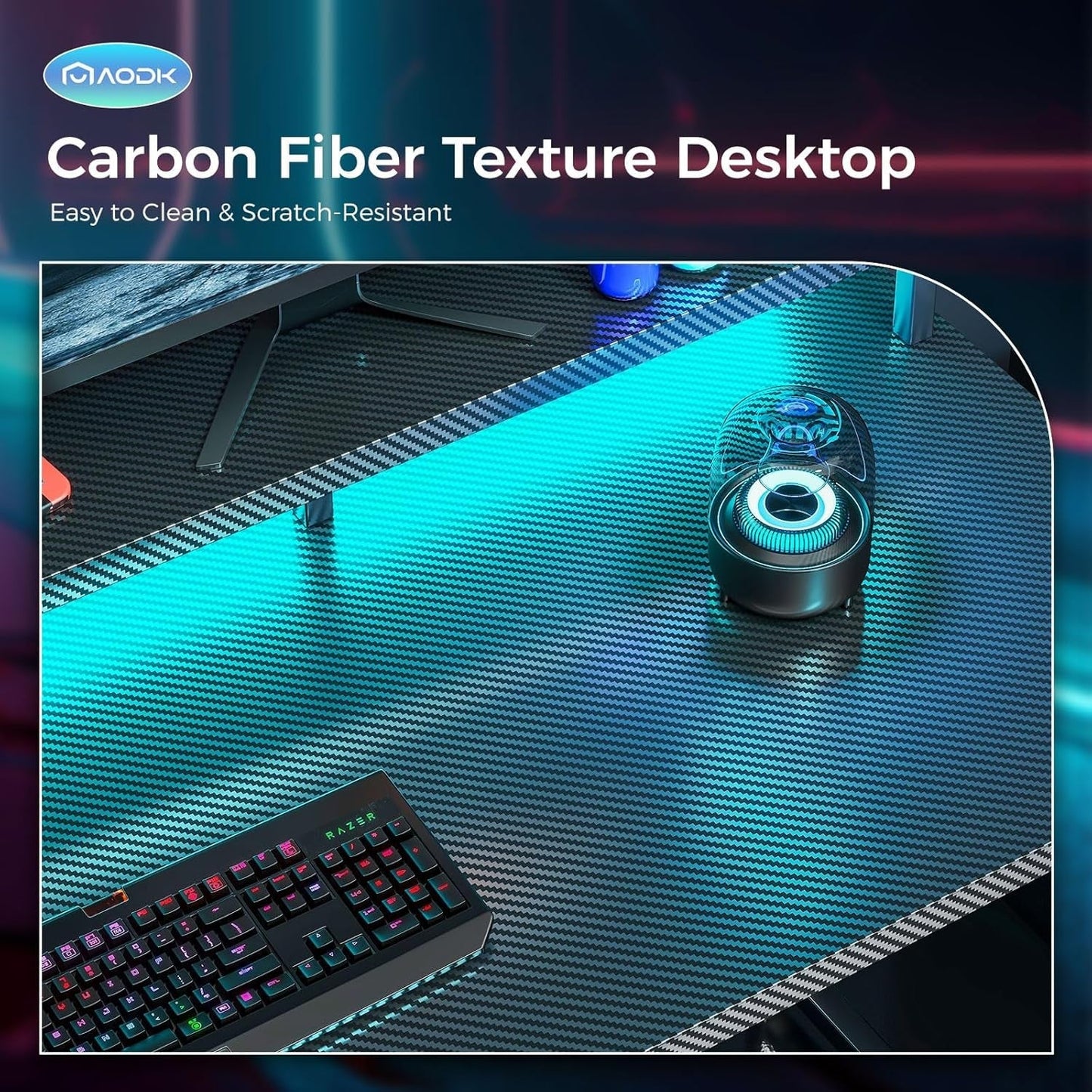 48 Inch Gaming Desk with Led Lights & Power Outlet
