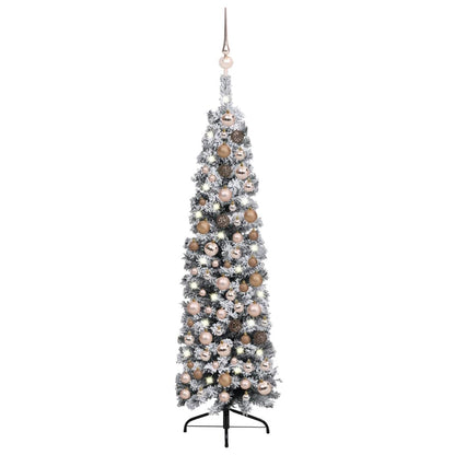 Slim Artificial Christmas Tree with LED Lights & Ball Set