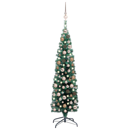 Slim Artificial Christmas Tree with LED Lights & Ball Set