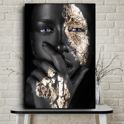 African Art Black and Gold Woman Oil Painting on Canvas