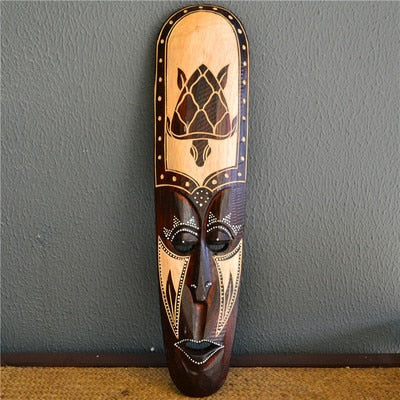 Indonesia Solid Wood Carving Painted Mask Wall Decoration