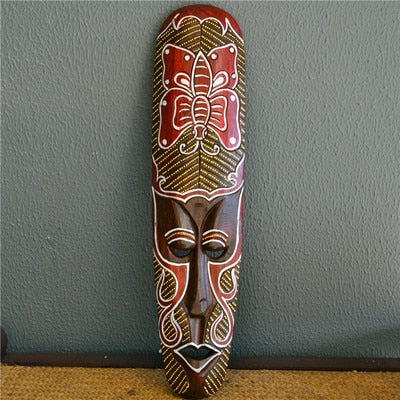 Indonesia Solid Wood Carving Painted Mask Wall Decoration