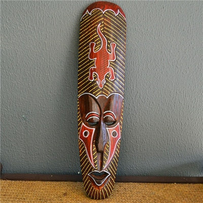 Indonesia Solid Wood Carving Painted Mask Wall Decoration