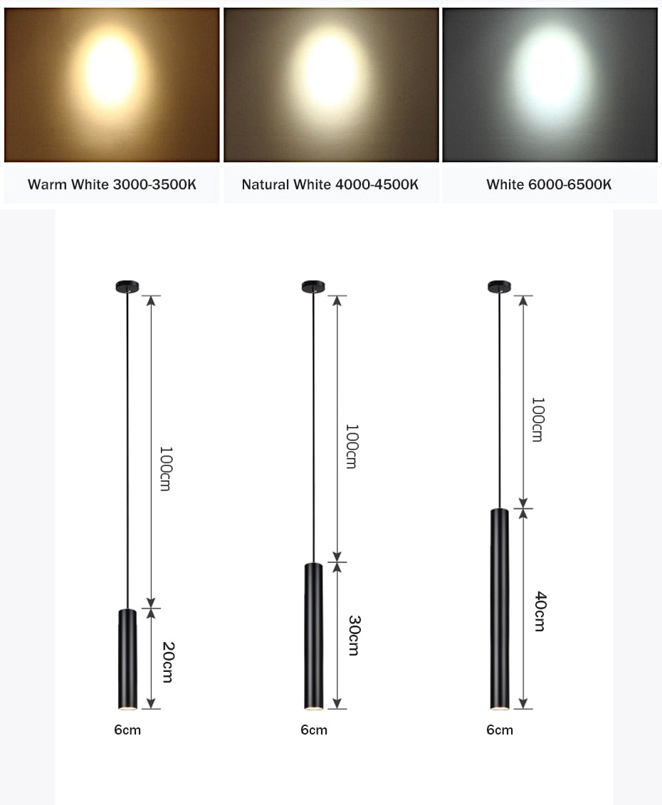 LED Pendant Long Tube Cylinder Pipe Hanging Lamps